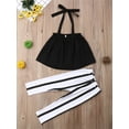 thumbnail image 3 of Toddler Baby Girl Clothes Off Shoulder Halter Tube Top Shirt Striped Long Pants Summer Outfits, 3 of 7