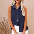thumbnail image 2 of Ruched Tank Tops for Lady Cotton Linen Shirts for Women, Sleeveless Collared Tops, Dressy Casual Button up Blouses Work Shirts Casual Summer Tshirt Ladies Plus Size Tank Tops 0 Navy L, 2 of 7
