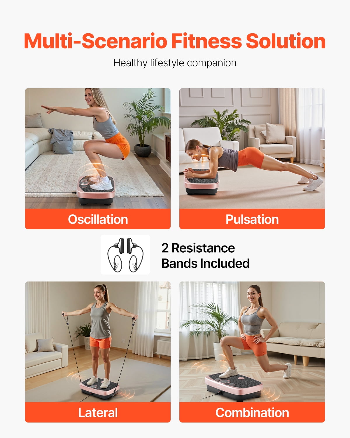 VEVOR Vibration Plate Exercise Machine, Whole Body Shaker with Magnetic Acupoints for Lymphatic Drainage and Weight Loss, Home Workout Gym Fitness Equipment with 2 Resistance Bands for Women Men,Pink