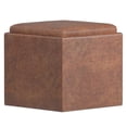 thumbnail image 2 of Rockwood 17 inch Wide Contemporary Cube Storage Ottoman with Tray in Distressed Saddle Brown Vegan Leather, 2 of 9