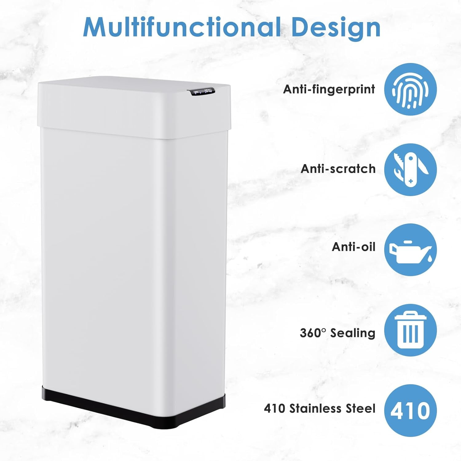 LAZY BUDDY 21 Gal Motion Sensor Trash Can Motion Sensor Garbage Bin, Touchless Brushed Wastebasket, W/Butterfly 80L White Stainless Steel Kitchen Bin