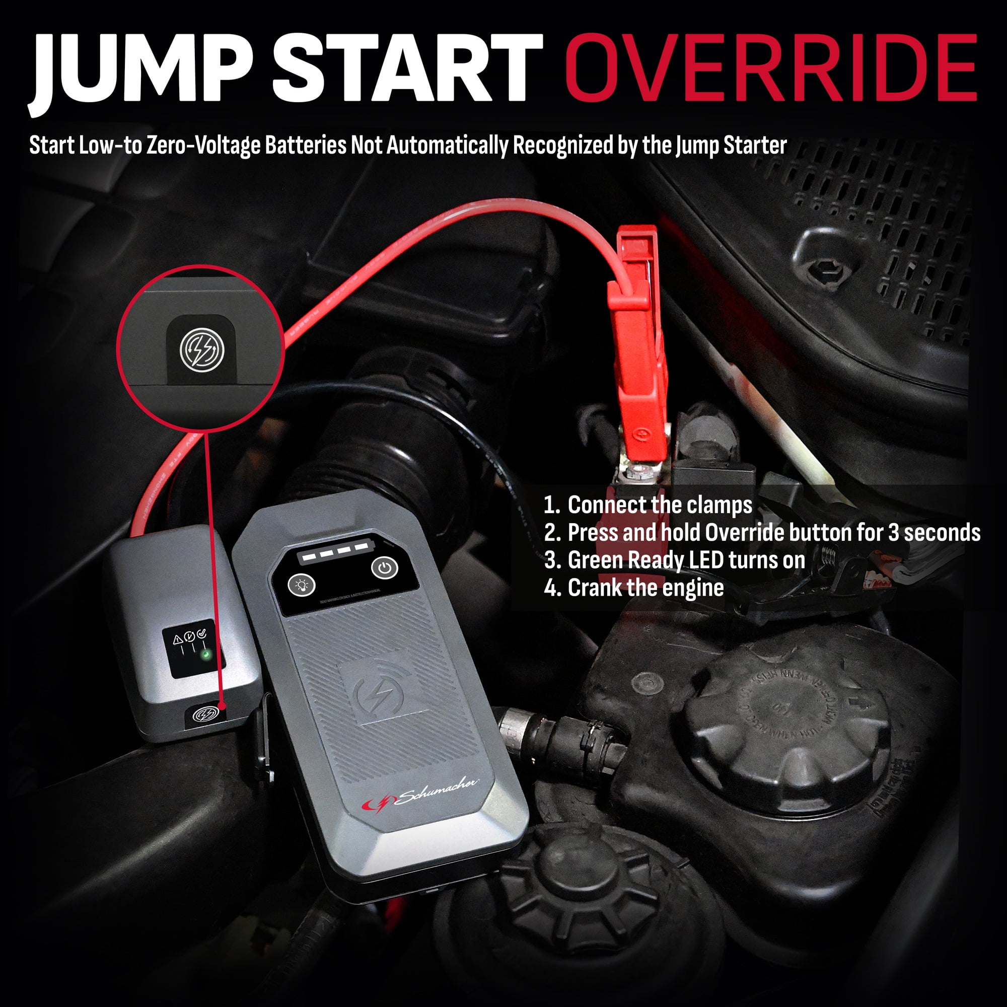 Schumacher Electric Lithium Jump Starter and Portable Power Pack SL1674, 4-in-1, 1500A, 12V, 10 Watt Wireless and 3A USB charging- works on cars, trucks, motorcycles, marine batteries, SUVs, and more