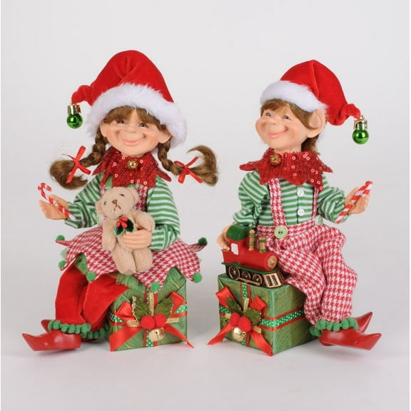 Karen Didion 9.00In Christmas Presents Elf Set, Polyresin, Hand-Painted Faces Cc0928