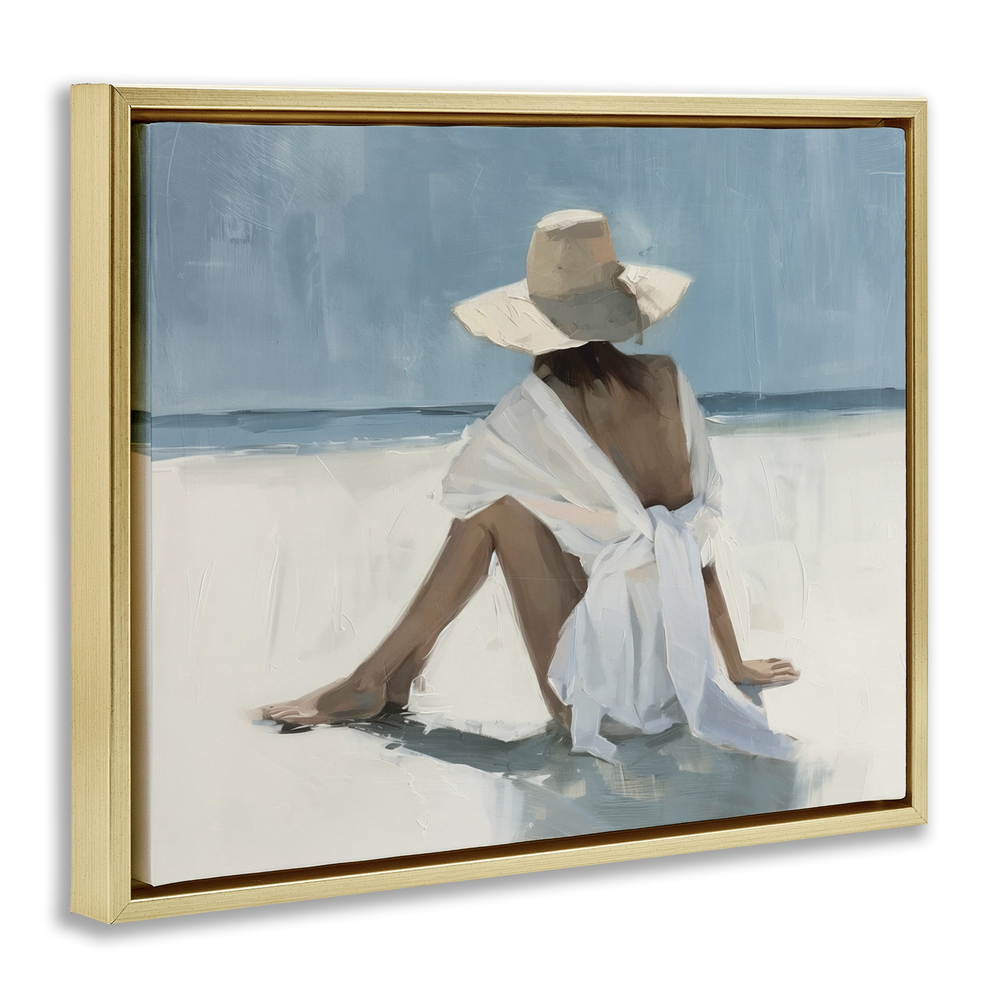 Stupell Industries Ocean Dream Woman People Painting Gold Floater Framed Canvas Art Print Wall Art, 31 x 25
