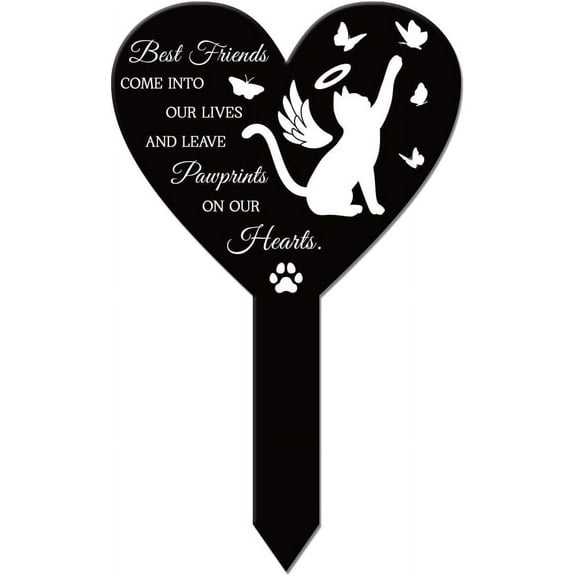 Heart Shaped Cat Garden Stake for DIY Cats Memorial Remembrance Plaque Stake Cemetery Acrylic Waterproof Sympathy Garden Stakes for DIY Yard Grave Cemetery