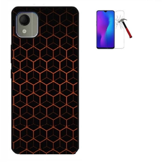 Phone Case for Nokia C110 (N156DL), Flexible TPU Case Gel Cover   Tempered Glass (Black Honeycomb)