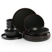 مجموعة أواني طعام RichMount Mercury Stoneware، 12 قطعة، أسود غير لامع