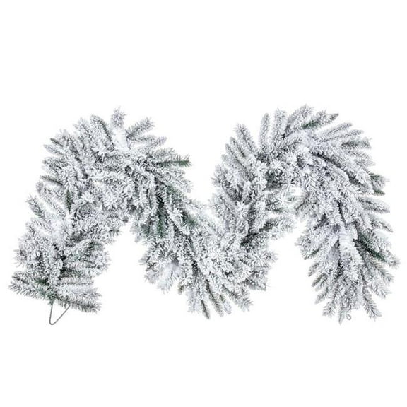 Vickerman A895217 9 ft. x 18 in. Flocked Utica Fir Artificial Unlit Garland with 270 Realistic Flocked PVC Tips - White