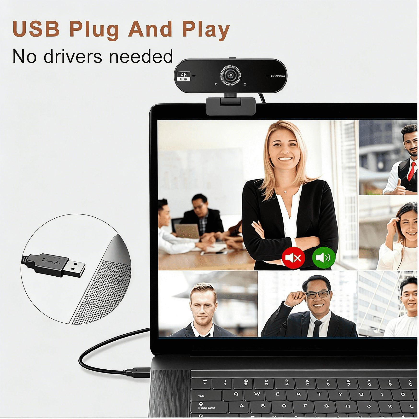 JETO W08 1-Pack 4K Webcam, 30fps Camera with Autofocus, Hidden Privacy Shutter, Noise-Reducing Mic, USB Plug and Play for Streaming and Conferencing