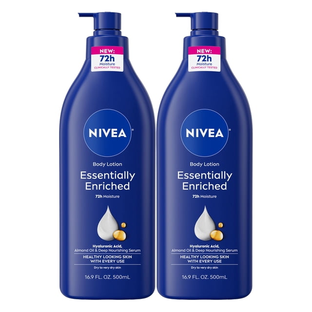 NIVEA Essentially Enriched Body Lotion - 48 Hour Moisture For Dry to Very Dry Skin - 16.9 oz. Pump Bottle (Pack of 2)