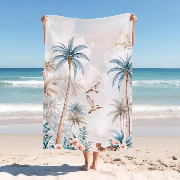 Adult Beach Towel, Modern Simple Beach Towel, Coconut Tree Print Bath Towel