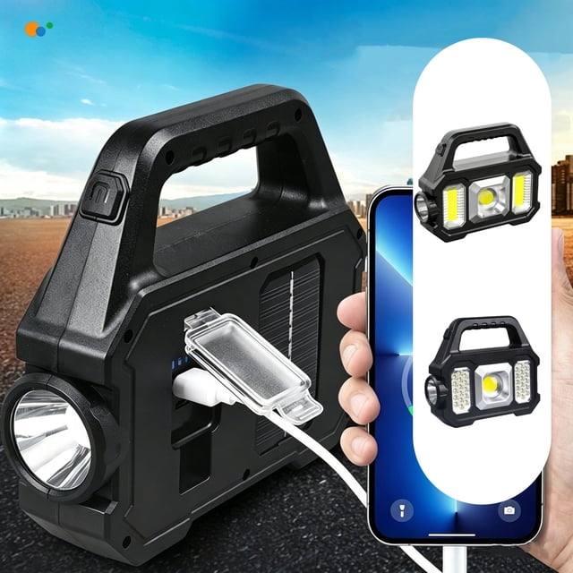 Usloyux 2Pcs Solar Rechargeable Work Light, Multi-Function Outdoor Handheld Lamp Featuring USB Charging Port, Water Resistant Emergency Light for Camping Hiking Backpacking, Portable Power Bank