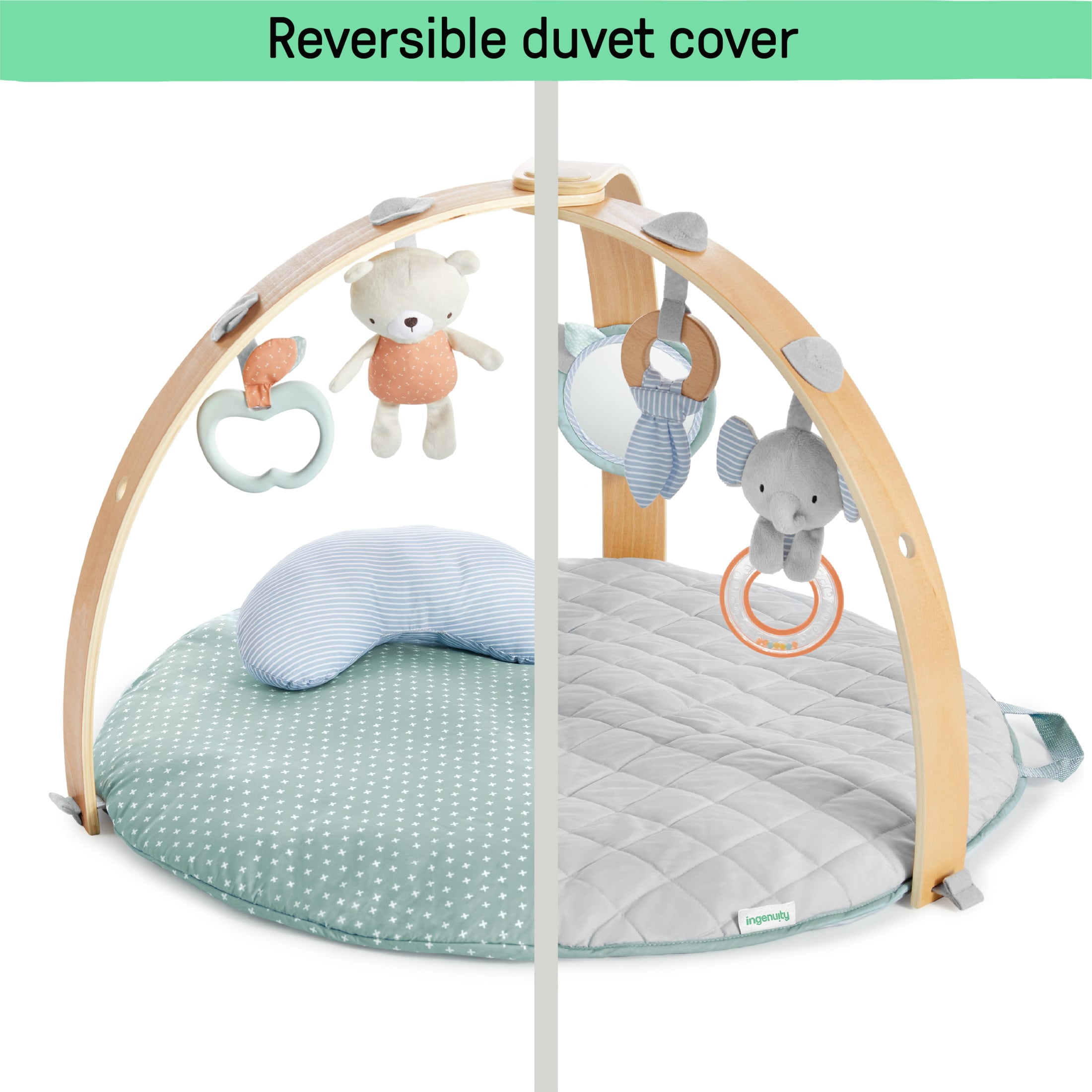 Ingenuity Cozy Spot Reversible Infant Baby Activity Gym & Tummy Time Play Mat with Self Storage