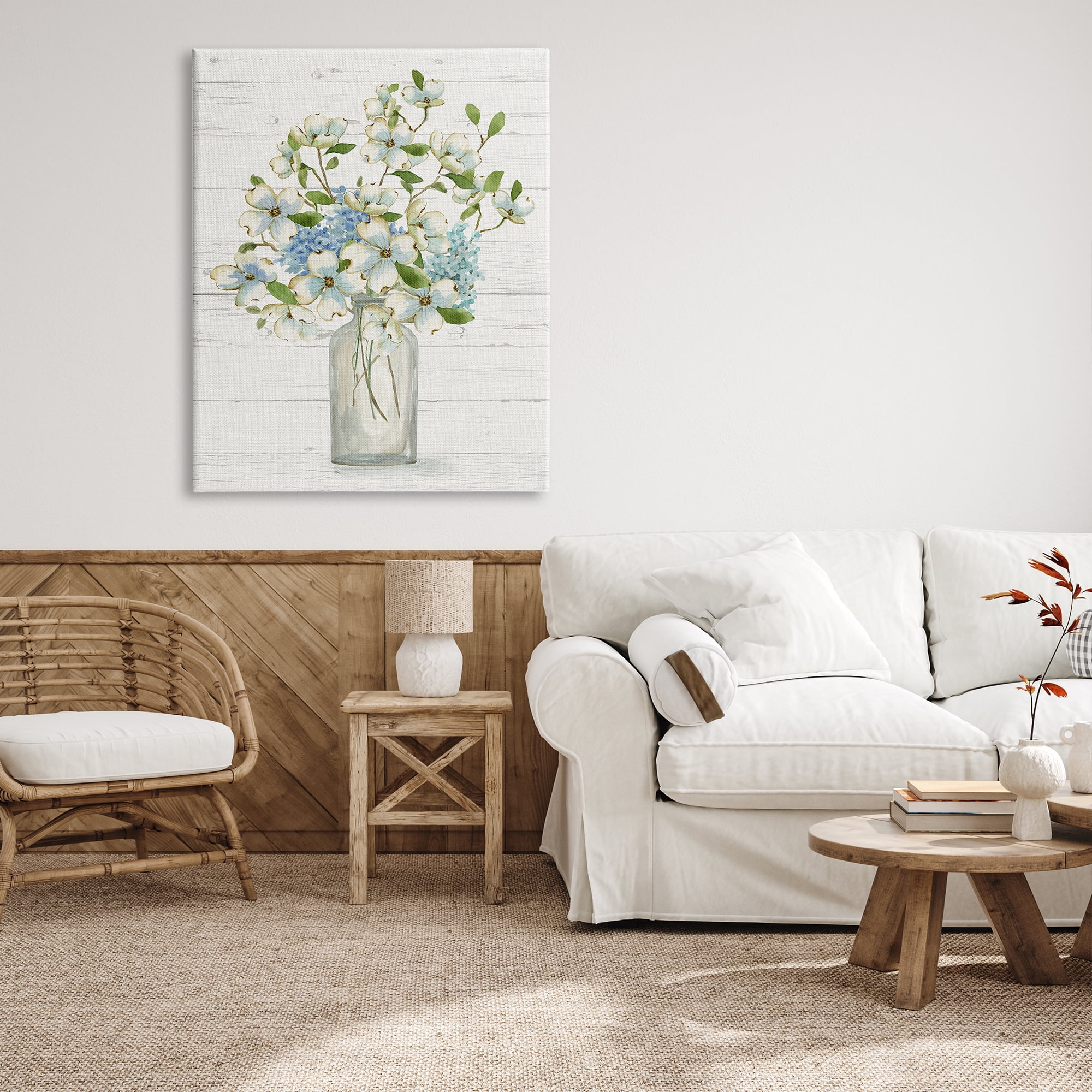 Stupell Industries Rustic Planked Dogwood Bouquet Botanical & Floral Painting Gallery Wrapped Canvas Art Print Wall Art, 36 x 48
