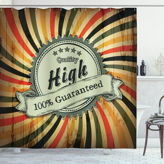Vintage Rainbow Shower Curtain, Retro Style Sign with Spiral Colorful Lines on Grunge Worn Out Background, Fabric Bathroom Set with Hooks, 69W X 70L Inches, Multicolor, by Ambesonne
