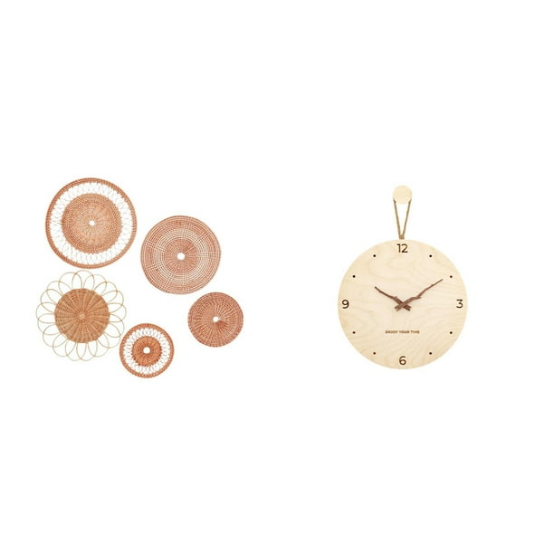 Manualidades de pared,Decoración de pared colgante. Ratán tejido artesanal.,Juego de decoración de pared Adorno decorativo para colgar en la pared,Reloj de pared,Reloj de pared decorativo