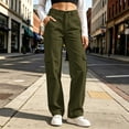 thumbnail image 4 of cocolona Womens High Waist Cargo Pants Elastic Button Waist Straight Wide Leg Outdoor Hiking Pants with Pockets, 4 of 5