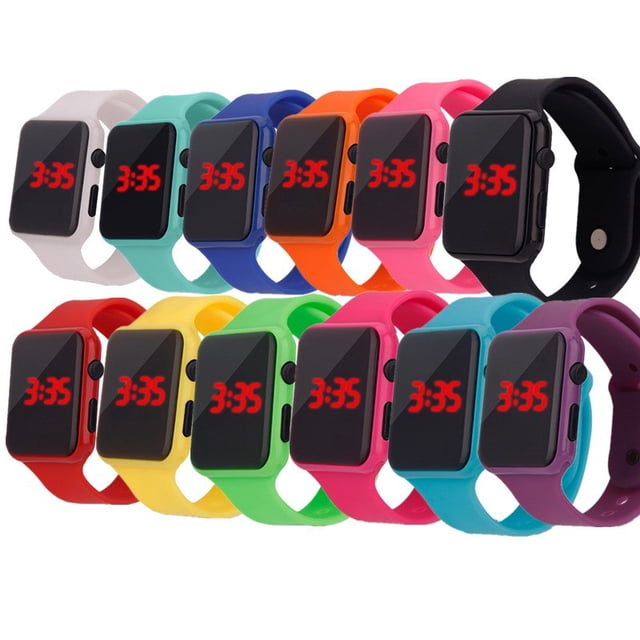 Men Women LED Digital Watch Year Month Date 24 Hour Display Square Kid Sports Wristwatch