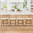 thumbnail image 3 of Carolayne 24 Inch Counter Height Bar Stools Set of 2, Upholstered Saddle Seat with Solid Rubber Wood Legs for Kitchen Island, Cream Linen, 3 of 7