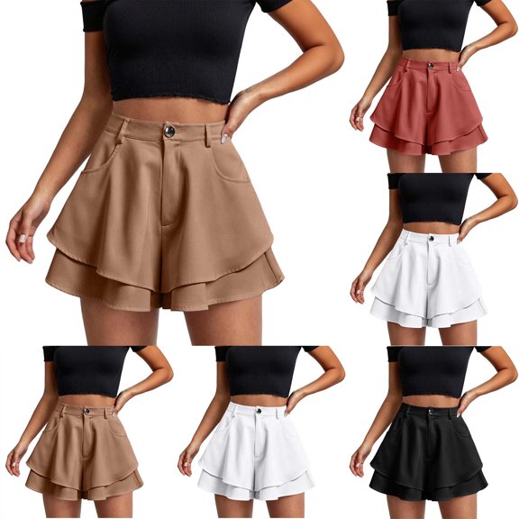 YanHoo Wide Leg Shorts for Women Fashion High Waisted Ruffle Short Pants Casual Outdoor Shorts with Pockets