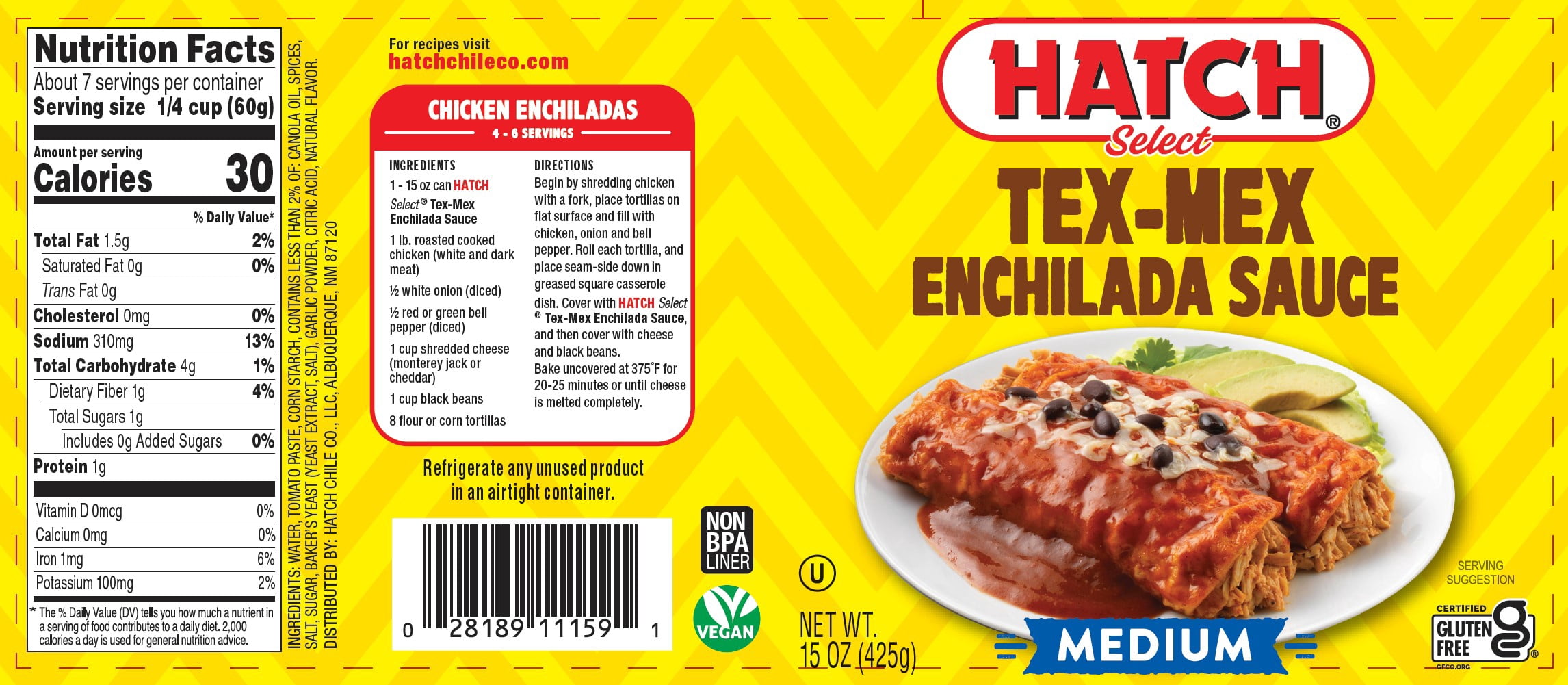 (12 pack) HATCH Tex-Mex Enchilada Sauce, 15oz, Kosher, Gluten Free Certified