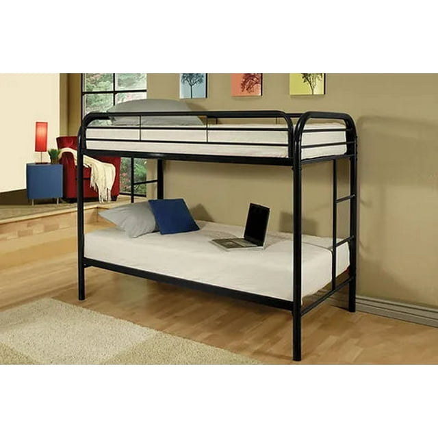 Twin over Twin (Single over Single), Soild Metal Bunk Bed - Budget-Friendly - Black Colour