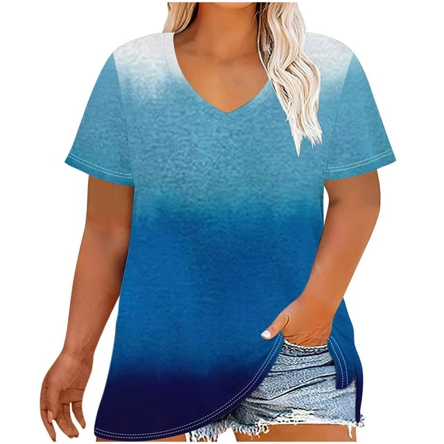 Short pour Femmes Col en V Manches Courtes Imprimé Base Chemise pour Femmes, Haut Décontracté Grande Taille Imitation Rack