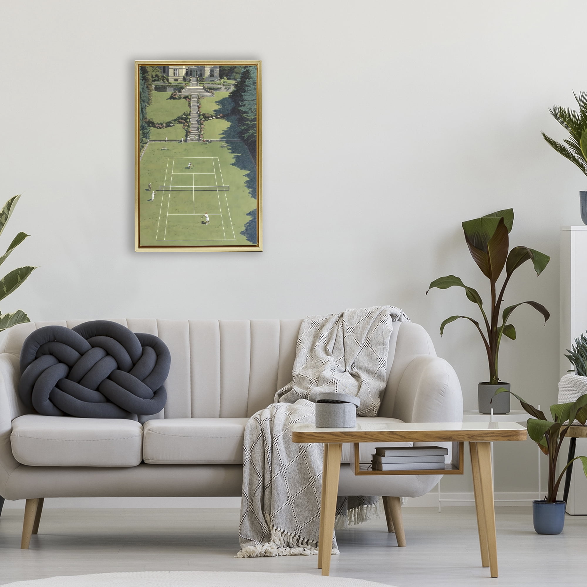 Stupell Industries Tennis Court at Mansion Gold Framed Floater Canvas Wall Art, design by Petal Prints Design