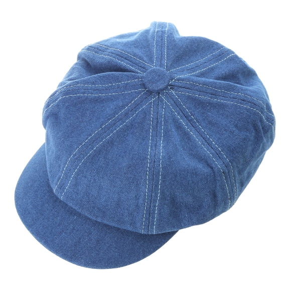 HaevnNest Beret Women Men Vintage Washed Denim Blue Cap Classic 8-Panel Octagonal Newsboy