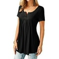 thumbnail image 2 of GORHGORH Women Summer Tee Shirt Solid Color Short Sleeve Button Blouse Tunic T-Shirt Top, 2 of 4