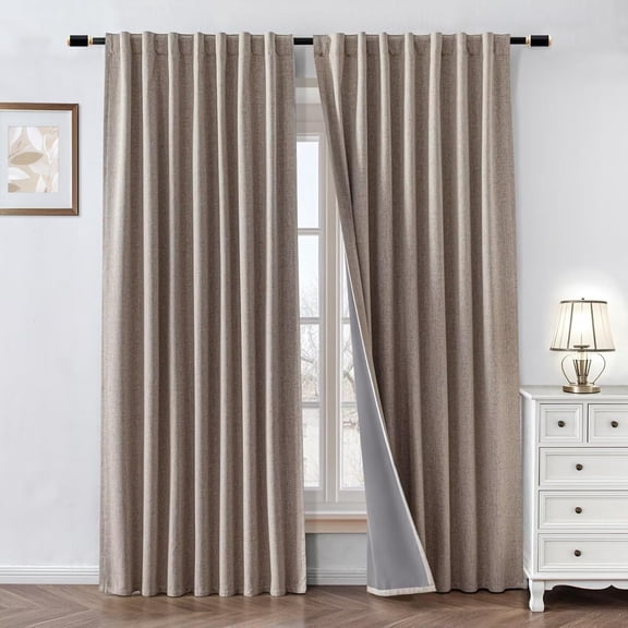 1-Panel Faux Linen 100% Blackout Curtain, Thermal Insulated, 70x108 inches, Beige