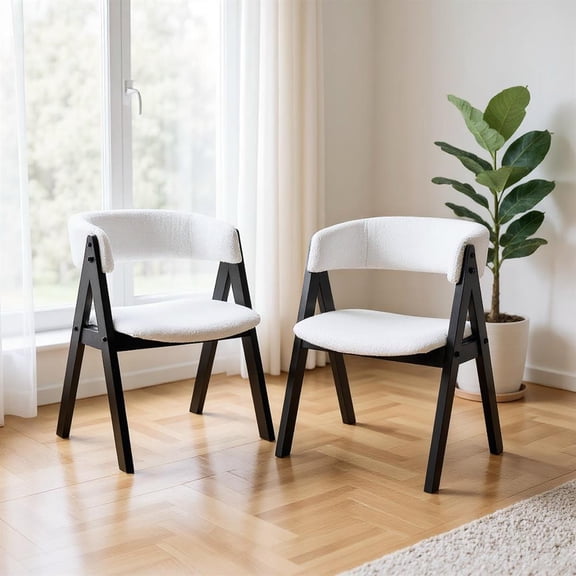 Topcobee Wooden Dining Chair Set of 2 Mid-Century Modern Sherpa Upholstered Kitchen Dining Room Chairs, Chairs for Dining Table, Kitchen Chairs-Black