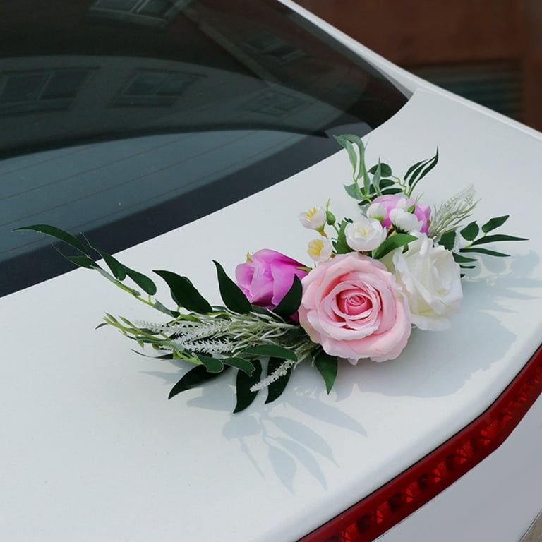 MoreChioce Artifical Flowers Wedding Car Decoration Simulation Rose  Embellished Rear View Mirror Door Handle Decor Type 3