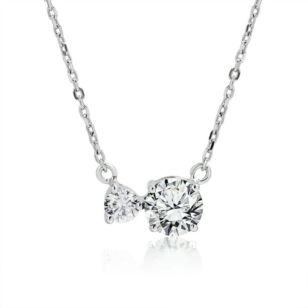 Collar con Colgante Único JeenMata Piedra Natal de Abril Circonita Cúbica Transparente Doble Círculo Bañado en Oro Blanco sobre Plata Esterlina