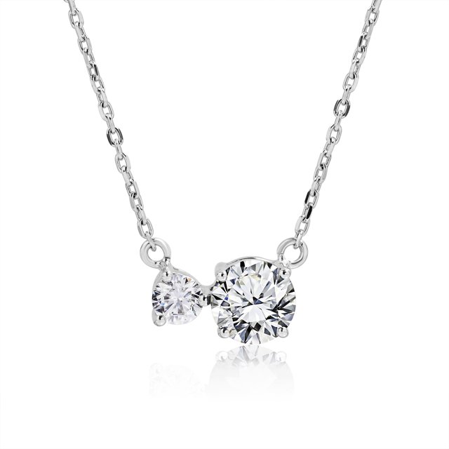 Collar con Colgante Único JeenMata Piedra Natal de Abril Circonita Cúbica Transparente Doble Círculo Bañado en Oro Blanco sobre Plata Esterlina