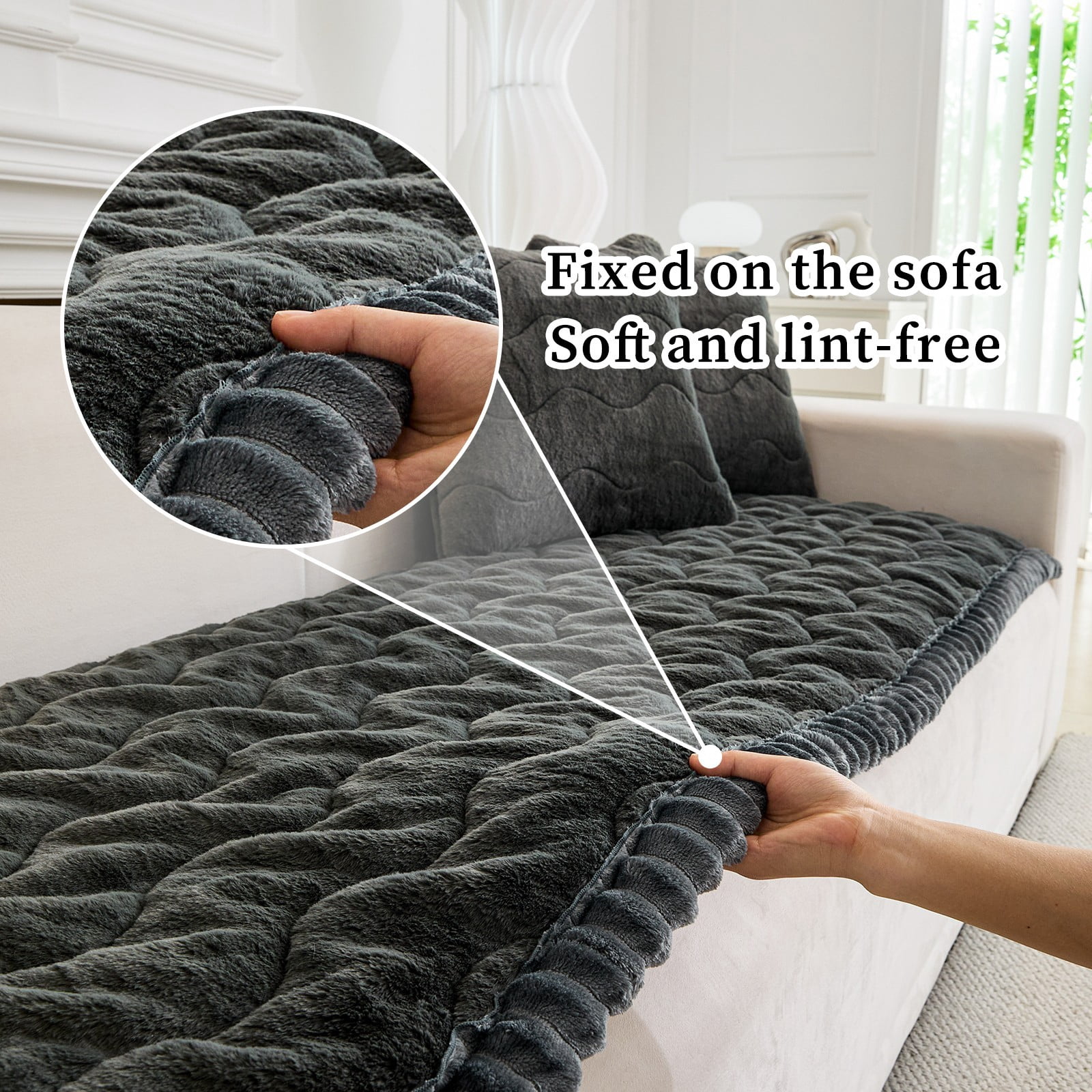 CJC Sofa Cover Fuzzy Couch Cover for Pets Dog Cat Washable Non-Slip Sofa Slipcover Cushion Protector Pets Friendly Mat (Dark Gray, 28'' x 59'')