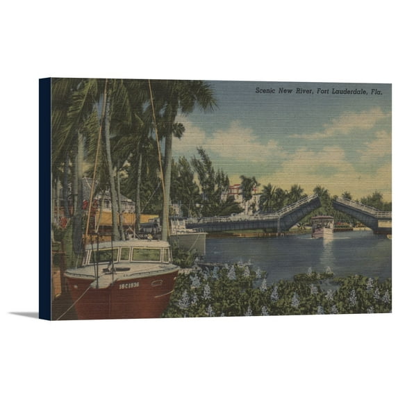 Ft. Lauderdale, Florida - Scenic New River - Vintage Poster (18x12 Gallery Wrapped Stretched Canvas)