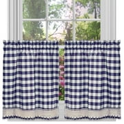 Achim Buffalo Check Kitchen Curtains, Set of 2 Tiers, 58" x 36", Navy