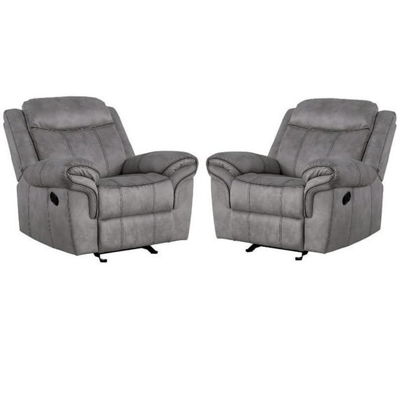 Home Square 2 Piece Velvet Glider Recliner Set in 2-Tone Gray