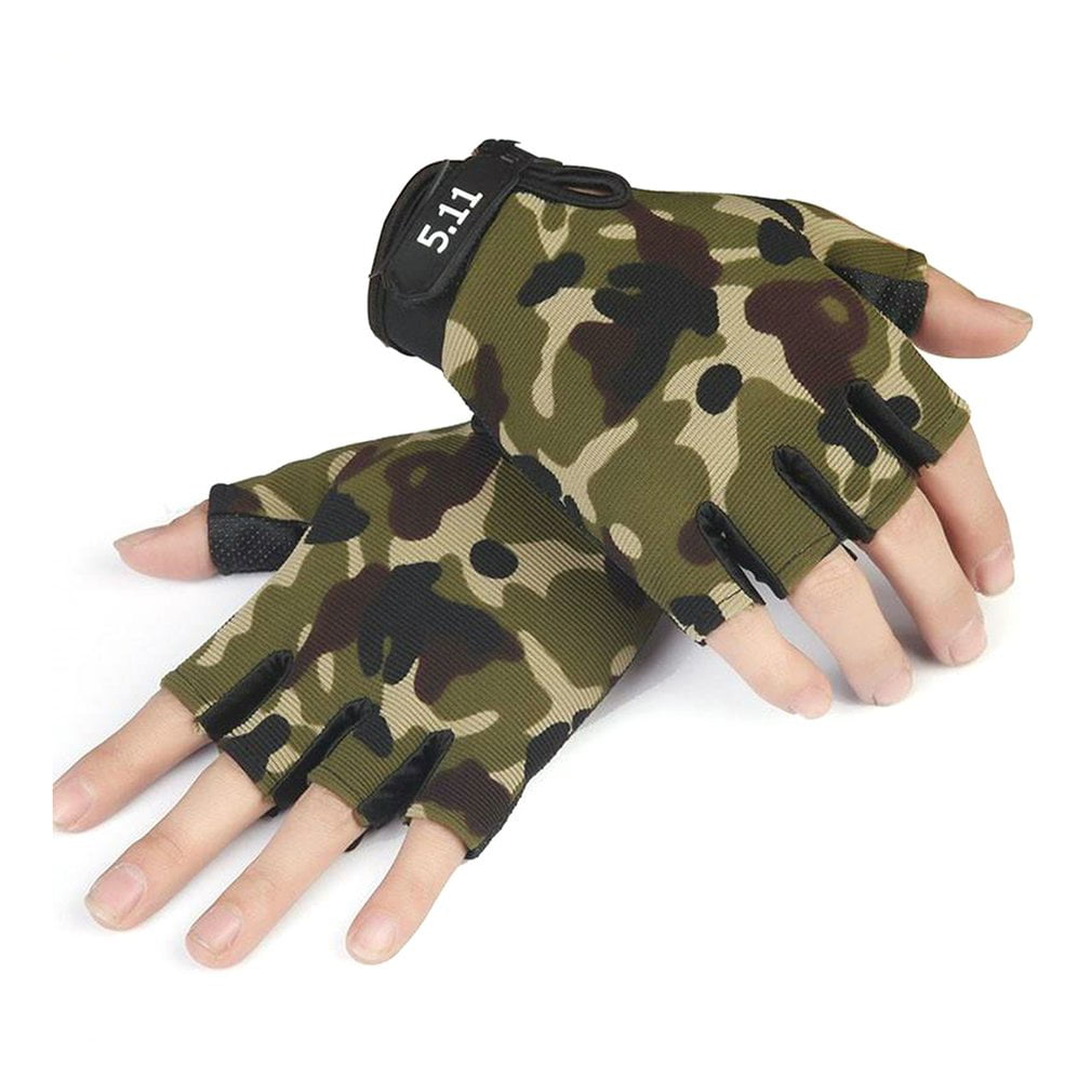 Camouflage Men Women Half Finger Gloves Breathable Sports Gloves Antiskid Cyclin 