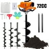 PRIJESSE 72cc 3KW Post Hole Digger 2-Stroke Petrol Gas Powered Earth Digger with 2 Extension Rods + 3 Auger Drill Bits (4" 8" & 12")