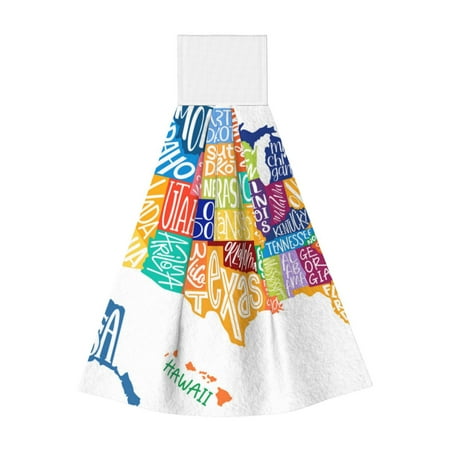 

Adobk USA MAP Print Coral Velvet Hand Wipes Fashion Hanging Kitchen Towel for Bathroom Washcloth Absorbent Tie Towel