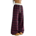 thumbnail image 3 of Women'S Plaid Checkered Pants Flannel Pajama Pants Lounge Wide Leg Baggy Sweatpants with Pockets Red XL, 3 of 10