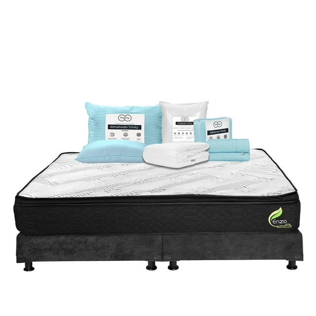 Colchón Matrimonial Restonic Enzo + Box + Almohada+ Protector de colchón + Sábanas Trinity