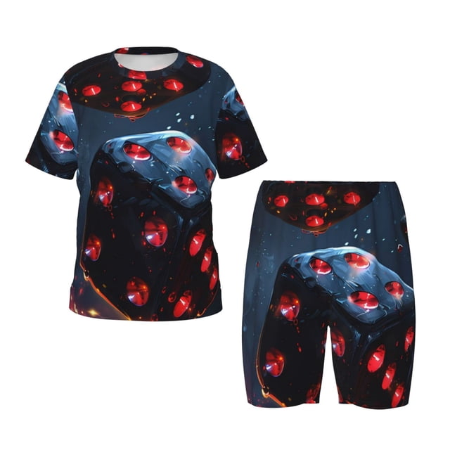 Balery Cosmic Red Sparkle Dice Conjunto de Pijama Infantil de Manga Corta con Estampado – Ropa de Dormir de Algodón Suave-X-Large
