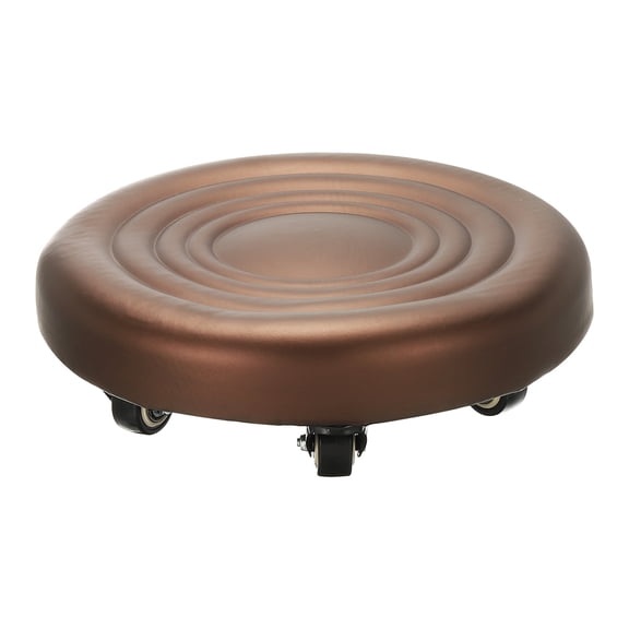 Uxcell Low Rolling Stool with Wheels PU Leather Short Rolling Chair, Brown Color, Brown