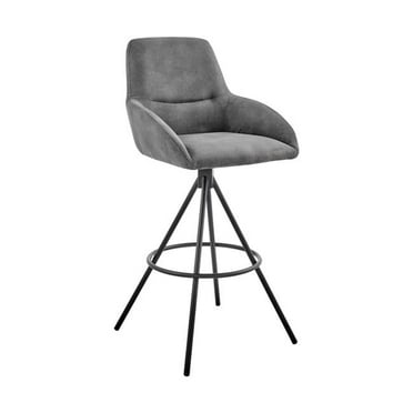 30 in. Odessa Bar Height Bar Stool in Charcoal Fabric & Black Finish