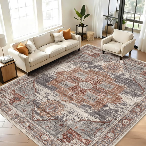 RUUGME Washable 8x10 Area Rugs - Large Rugs for Living Room Stain Resistant Carpet Vintage Rugs for Bedroom with Non Slip Backing Home Decor Floor Decoration Mat (8x10 Brick)