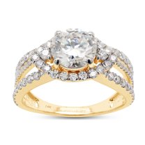 2 Carat Center 7MM Round Cut Lab Created Moissanite Diamond Halo Split Shank Engagement Ring For Women In 14K Solid Yellow Gold (G-H Color, VVS1 Clarity, 2 Cttw)-4