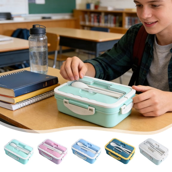 AYktou Wheat Straw Lunch Box - Leak-Proof Bento Box with Chopsticks & Spoons, 8.3×5.7×3 Inch Insulated Lunch Box, Microwave-Safe, Separated Lunch Container for Women Men Reusable Food Container